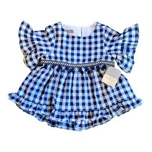 PASTOURELLE by PIPPA & JULIE | Girls' Gingham Top in Navy/White | 24M